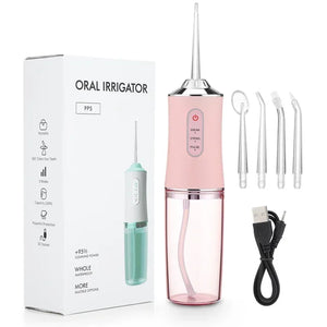 Portable Water Flosser USB Rechargeable – Dental Oral Irrigator for Deep Teeth Cleaning, 4 Tips, 220ml Tank