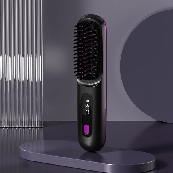 Wireless Hair Straightening Brush – Portable Ionic Comb for Smooth Styling