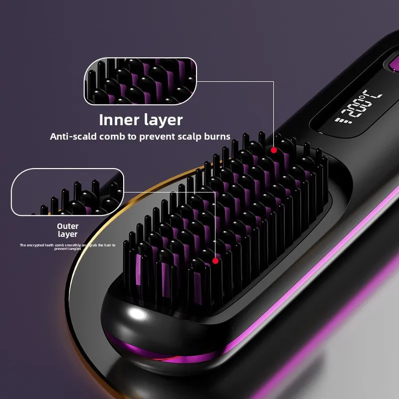 Wireless Hair Straightening Brush – Portable Ionic Comb for Smooth Styling