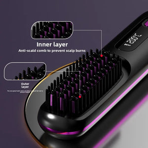 Wireless Hair Straightening Brush – Portable Ionic Comb for Smooth Styling