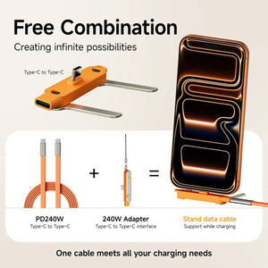 240W USB-C Fast Charging Cable with Foldable Phone Stand
