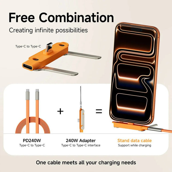 240W USB-C Fast Charging Cable with Foldable Phone Stand