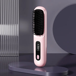 Wireless Hair Straightening Brush – Portable Ionic Comb for Smooth Styling