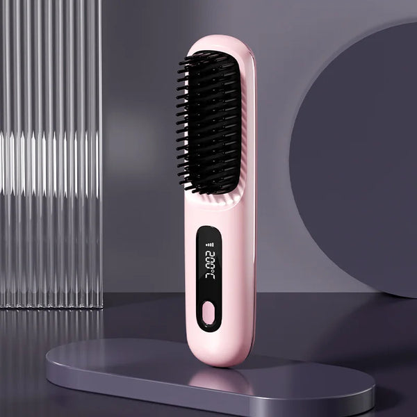 Wireless Hair Straightening Brush – Portable Ionic Comb for Smooth Styling