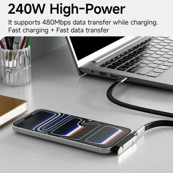 240W USB-C Fast Charging Cable with Foldable Phone Stand
