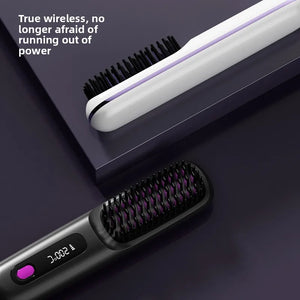 Wireless Hair Straightening Brush – Portable Ionic Comb for Smooth Styling