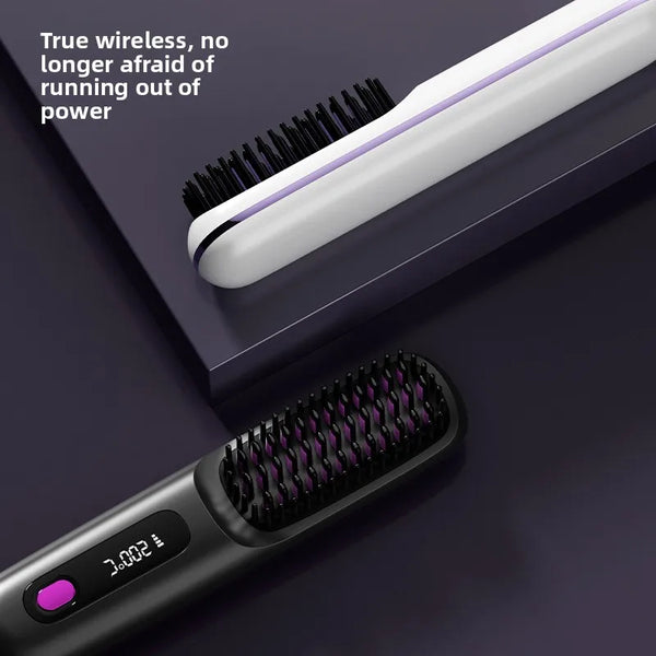 Wireless Hair Straightening Brush – Portable Ionic Comb for Smooth Styling