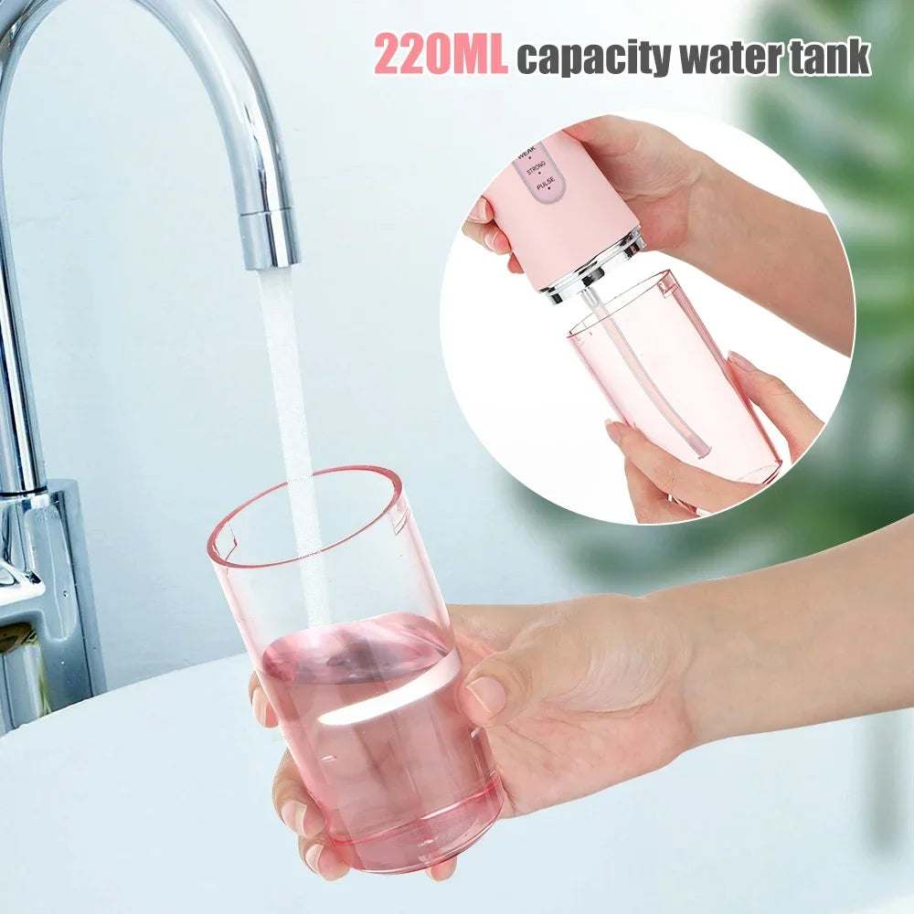 Portable Water Flosser USB Rechargeable – Dental Oral Irrigator for Deep Teeth Cleaning, 4 Tips, 220ml Tank