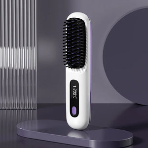 Wireless Hair Straightening Brush – Portable Ionic Comb for Smooth Styling