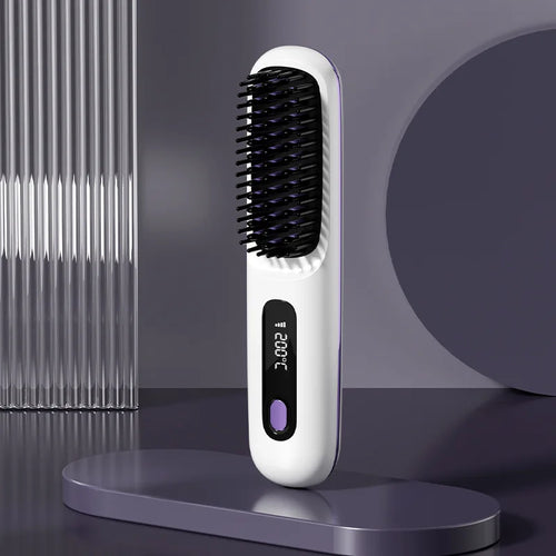 Wireless Hair Straightening Brush – Portable Ionic Comb for Smooth Styling