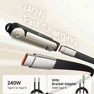 240W USB-C Fast Charging Cable with Foldable Phone Stand