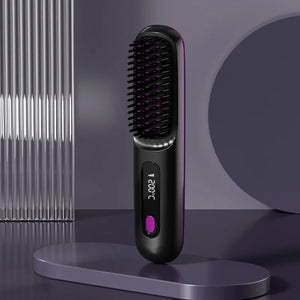 Wireless Hair Straightening Brush – Portable Ionic Comb for Smooth Styling