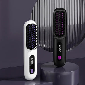 Wireless Hair Straightening Brush – Portable Ionic Comb for Smooth Styling