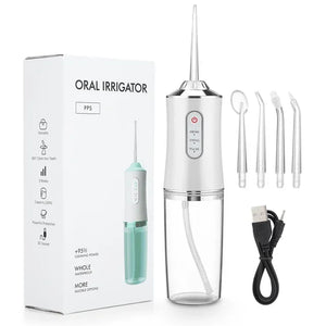 Portable Water Flosser USB Rechargeable – Dental Oral Irrigator for Deep Teeth Cleaning, 4 Tips, 220ml Tank