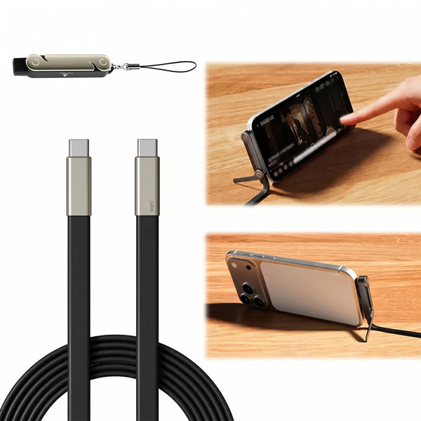 240W USB-C Fast Charging Cable with Foldable Phone Stand