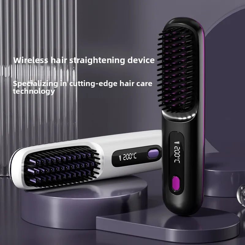 Wireless Hair Straightening Brush – Portable Ionic Comb for Smooth Styling