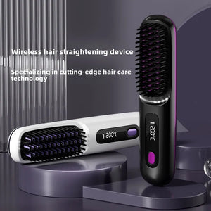Wireless Hair Straightening Brush – Portable Ionic Comb for Smooth Styling