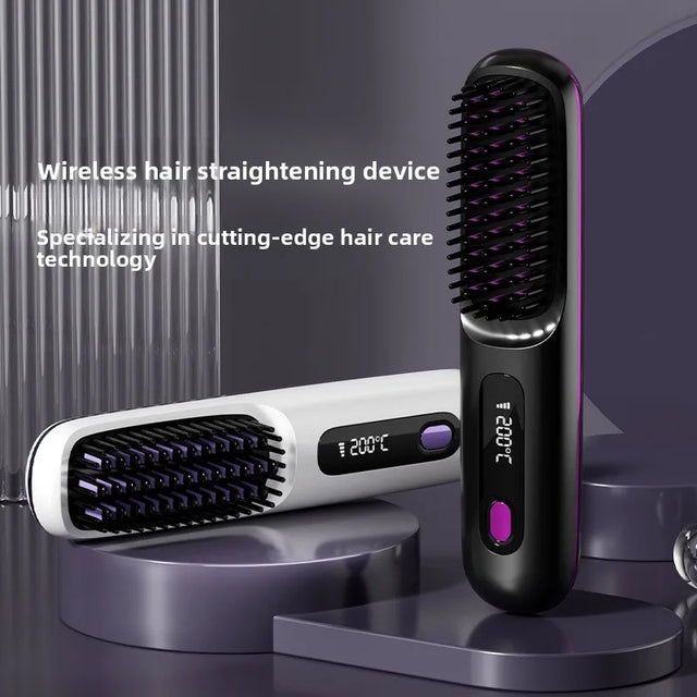 Wireless Hair Straightening Brush – Portable Ionic Comb for Smooth Styling