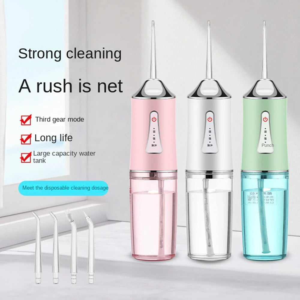 Portable Water Flosser USB Rechargeable – Dental Oral Irrigator for Deep Teeth Cleaning, 4 Tips, 220ml Tank
